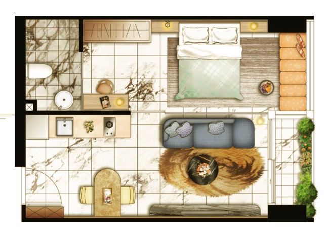 1ベッドルーム（60sqm）間取り例